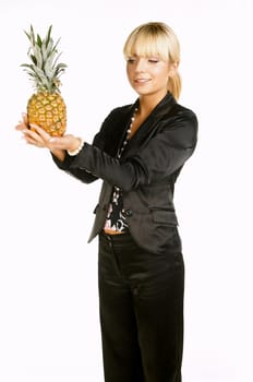 Sexy Beautiful Business women isolated on white with fruits