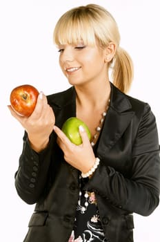 Sexy Beautiful Business women isolated on white with fruits
