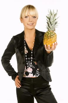 Sexy Beautiful Business women isolated on white with fruits