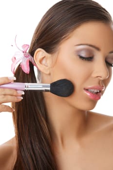 Young beautiful woman during daily morning routines
