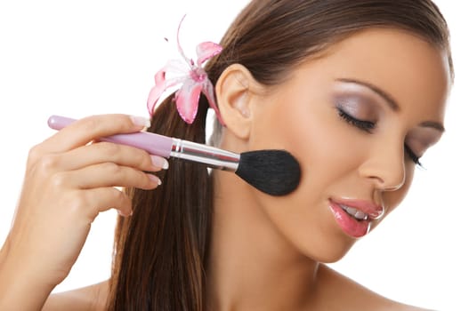 Young beautiful woman during daily morning routines