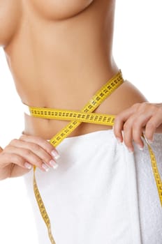 Woman body part is being measured
