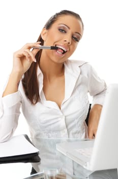 Portrait of beautiful business woman with laptop