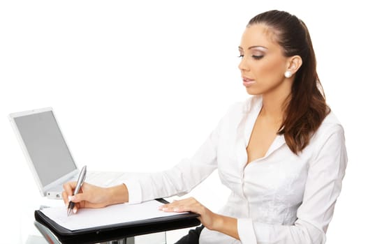 Portrait of beautiful business woman with laptop