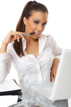 Portrait of beautiful business woman with laptop