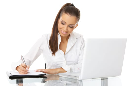 Portrait of beautiful business woman with laptop