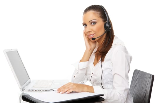 Portrait of beautiful business woman with laptop