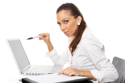 Portrait of beautiful business woman with laptop