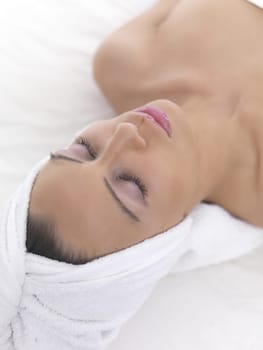 Portrait of beautiful woman during spa treatment