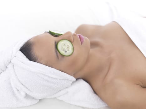 Portrait of beautiful woman during spa treatment