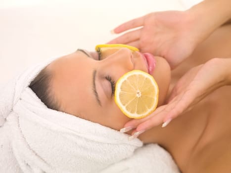 Portrait of beautiful woman during spa treatment