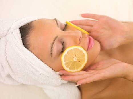 Portrait of beautiful woman during spa treatment