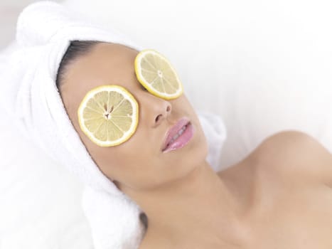Portrait of beautiful woman during spa treatment
