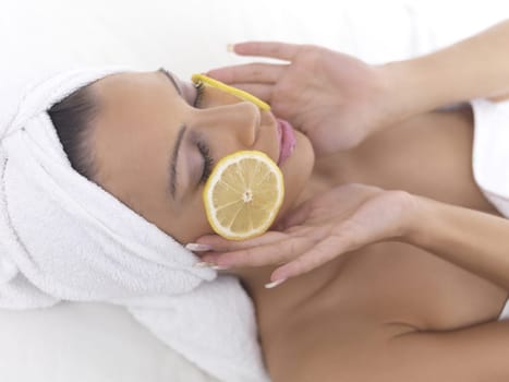 Portrait of beautiful woman during spa treatment