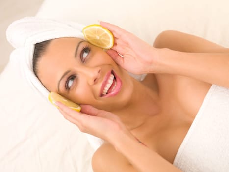 Portrait of beautiful woman during spa treatment