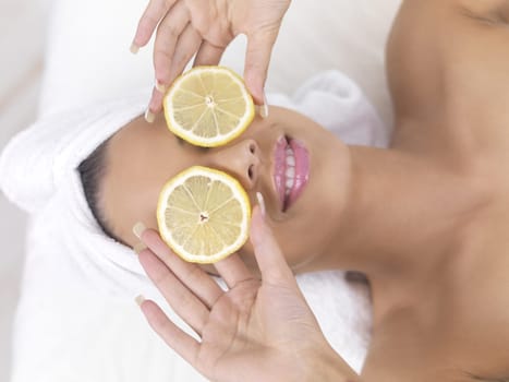 Portrait of beautiful woman during spa treatment