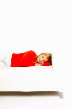 Young pretty women laying on couch and sleeping