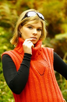 Beautiful woman portrait in autumn outdoors