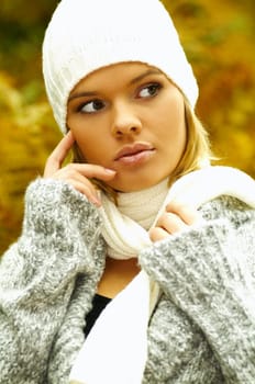 20-25 years old beautiful sexy woman portrait in autumn outdoors