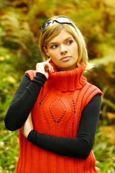 Beautiful woman portrait in autumn outdoors
