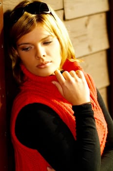 Beautiful woman portrait in autumn wear