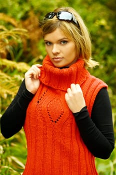 Beautiful woman portrait in autumn outdoors