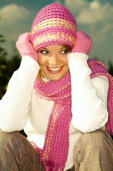 Young business woman relaxing in mountains outdoors