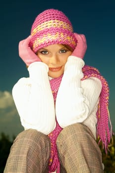 Young business woman relaxing in mountains outdoors