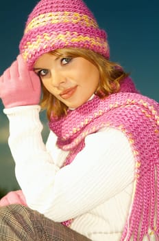 Young business woman relaxing in mountains outdoors