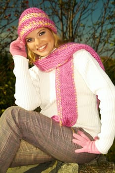 Young business woman relaxing in mountains outdoors