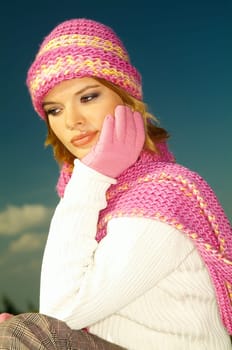 Young business woman relaxing in mountains outdoors