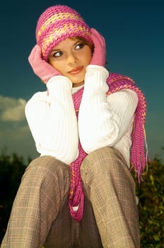 Young business woman relaxing in mountains outdoors