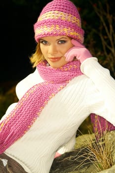 Young business woman relaxing in mountains outdoors