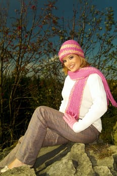 Young business woman relaxing in mountains outdoors