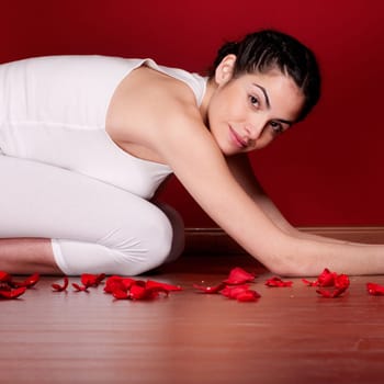 Relaxing woman stretching in spa