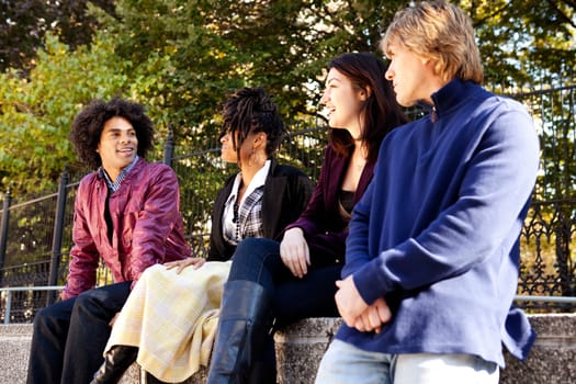A group of university students visiting and having fun