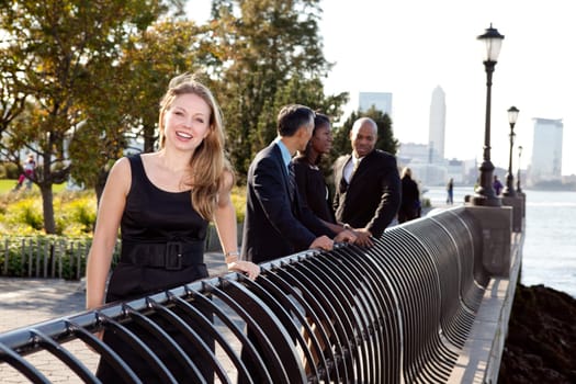 A beautiful caucasian business woman in an outdoor setting