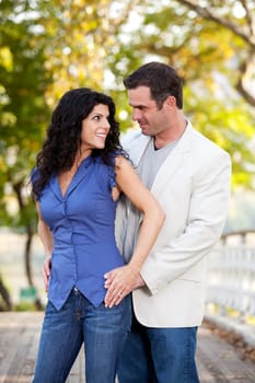 A portrait of a happy couple in the park