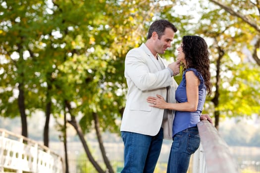 A couple looking at eachother and smiling