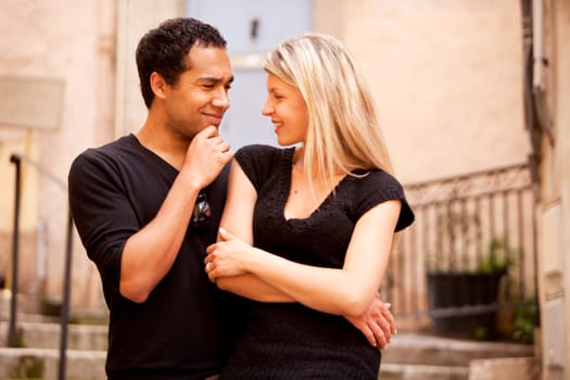 A man asking a question to a woman