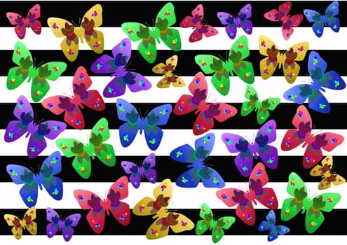 group of colored butterflies that they fly