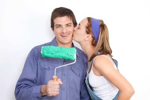 Portrait of young wife kissing his husband