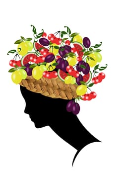 woman profile with hair of fruit