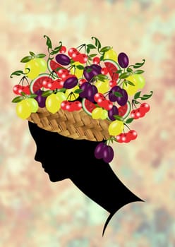woman profile with hair of fruit