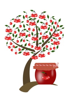 cherry tree with fruits and jam