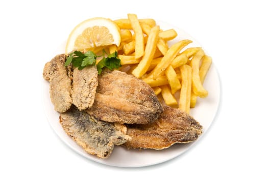 a dish with sardines fried and potate