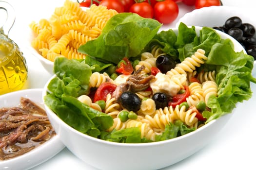 a dish with pasta salad