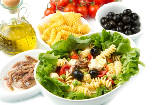 a dish with pasta salad