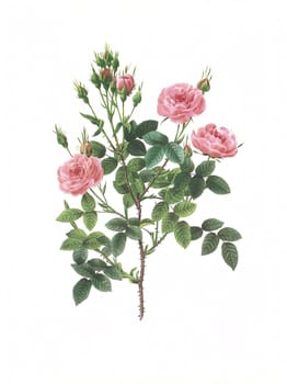 Antique illustration of a rose engraved by Pierre-Joseph Redoute (1759 - 1840), nicknamed "The Raphael of flowers""."