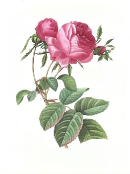 Antique illustration of a rose engraved by Pierre-Joseph Redoute (1759 - 1840), nicknamed "The Raphael of flowers""."